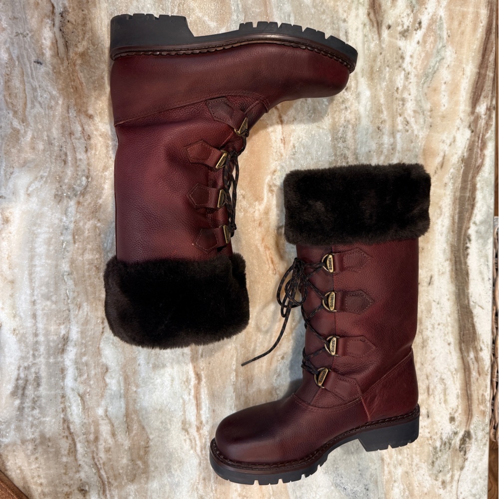 Women’s SOREL faux fur lined brown leather lace up winter boots- Size 7.5